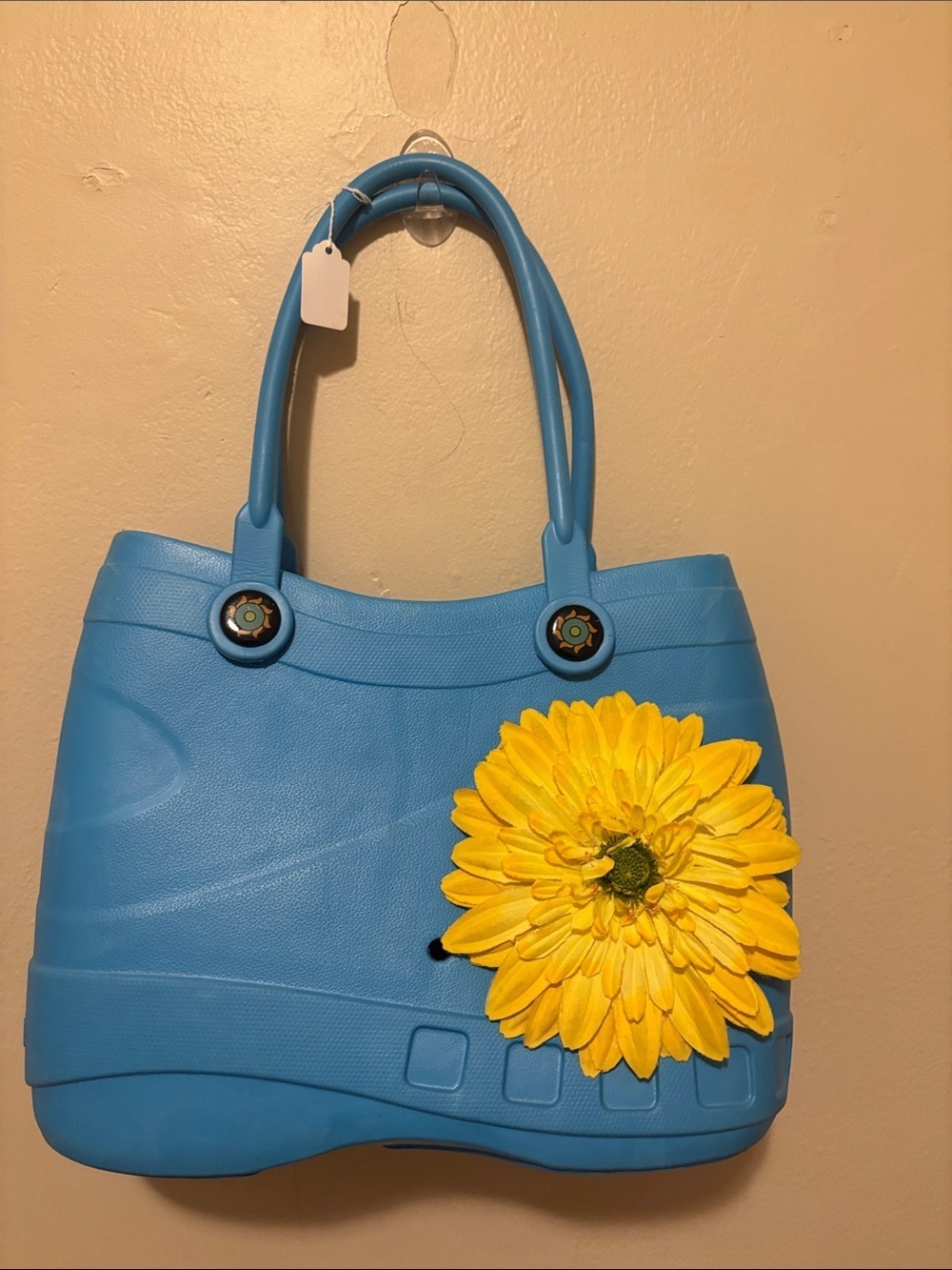 Bright Blue Women's Tote with Yellow Floral Accent